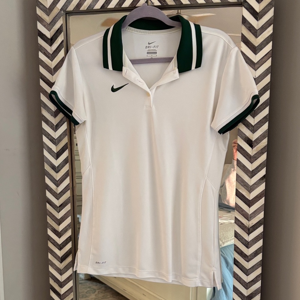 Nike Golf polo - White Polo with Dark Green Trim